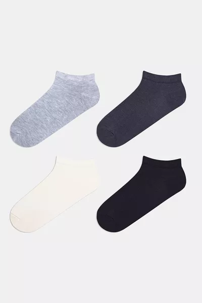 Blue Gray White 4-Pack Ankle Socks