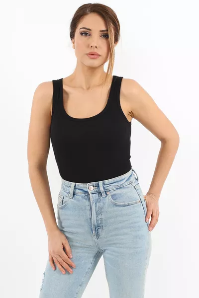 قميص داخلي نسائي من القطن بملمس فاخر أسود أساسي