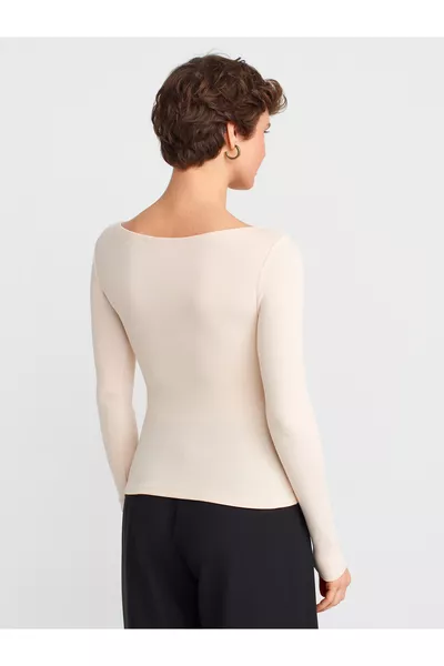  Kayık Yaka Uzun Kollu Top-Taş