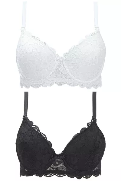 Черно-бял комплект с дантела и подплата, 2 части