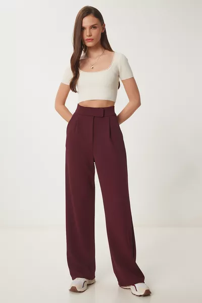 Burgundy Velcro Waist Comfortable Palazzo Pants 