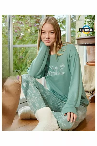 Women's Thermal Green Pajama Set 