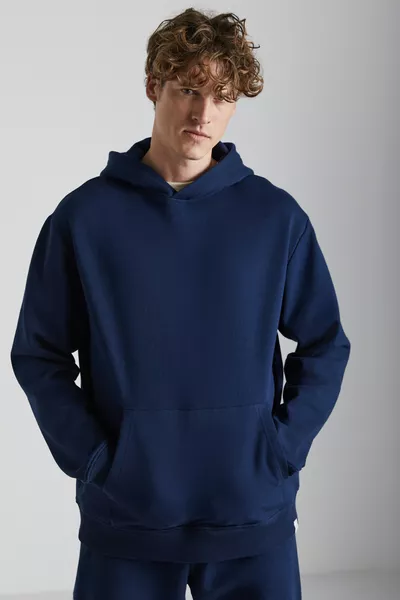 Cartmel Men’s Knitted 3-Ply Relaxed Fit Comfortable Kangaroo Pocket Hooded Navy Sweatshirt