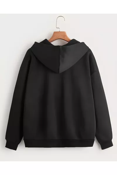 Black 2-Ply Seasonal Zip-Up Hooded Fleece Cardigan Jacket