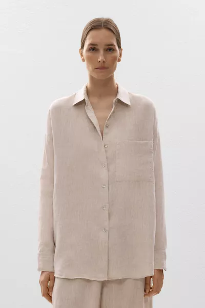 % Leinen Langarmhemd