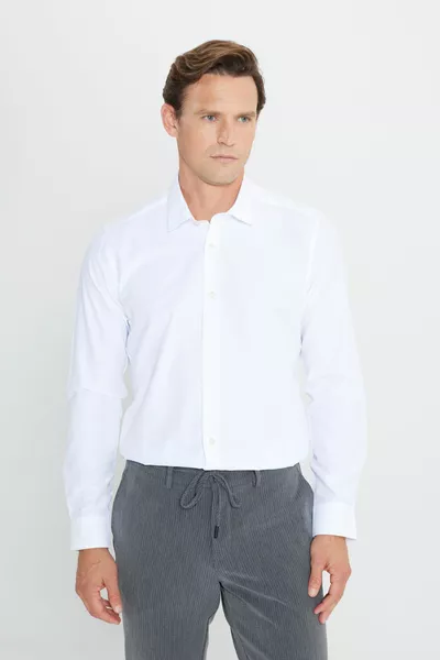 الرجال الأبيض من السهل الحديد سليم صالح سليم صالح الكلاسيكية طوق القطن قميص