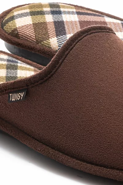 Карирани мъжки къщи чехли кафяви /