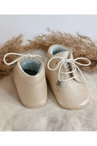 Genuine Leather Baby Boots Pearlescent Cream