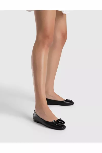 Yuma echt lederen zwarte ballerina's voor dames