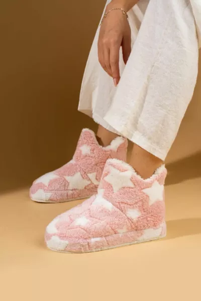 Дамски пудра звезда с шарени плюшени ботуши Panduf